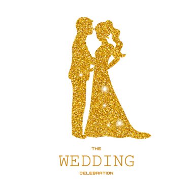 Siluet düğün çift altın parlıyor