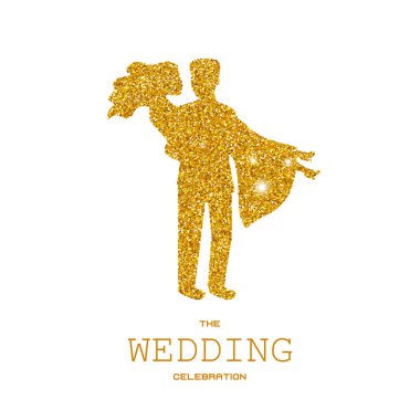 Siluet düğün çift altın parlıyor