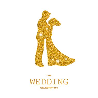 Siluet düğün çift altın parlıyor