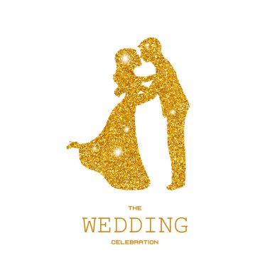 Siluet düğün çift altın parlıyor