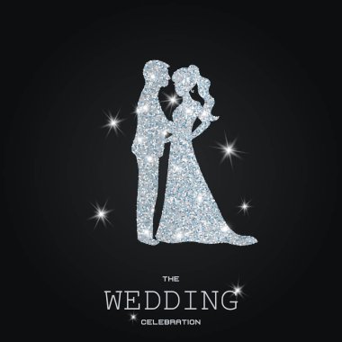 Düğün çifti ile pırıltılar silüeti