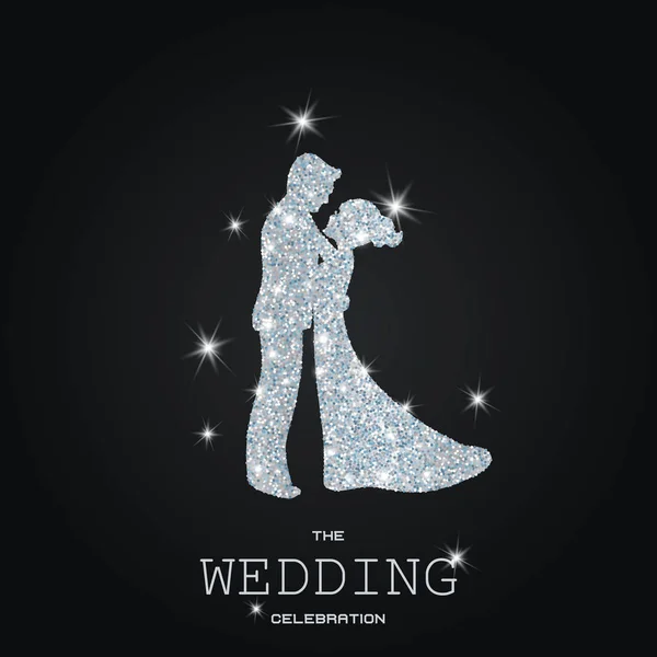 Силуэт свадебной пары с блестками — стоковый вектор