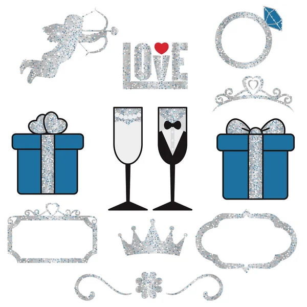 Colección vectorial de objetos de boda — Vector de stock