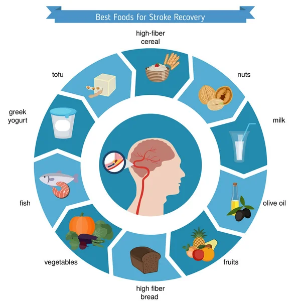 Los mejores alimentos para la recuperación de accidentes cerebrovasculares — Vector de stock