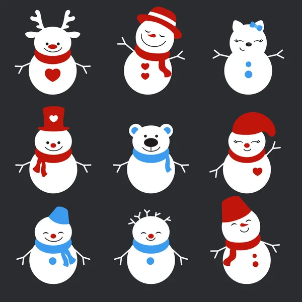 Set of winter holidays snowman. — Stock Vector