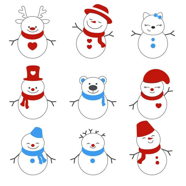 Set of winter holidays snowman. — Stock Vector