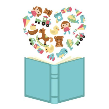 Çocuk simgeleri ile açık kitap