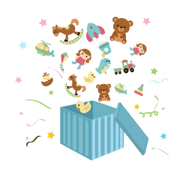 Offene Schachtel mit Kindersymbolen — Stockvektor