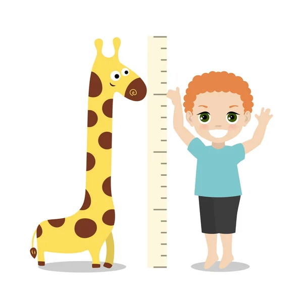 Kid measures the growth. — Stock Vector