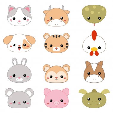 hayvan yüzleri vektör çizim.