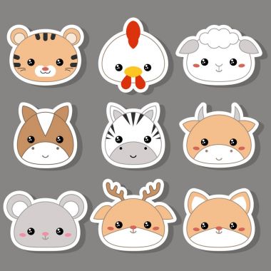 hayvan yüzleri vektör çizim.