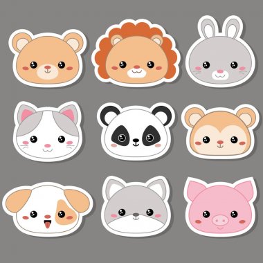 hayvan yüzleri vektör çizim.