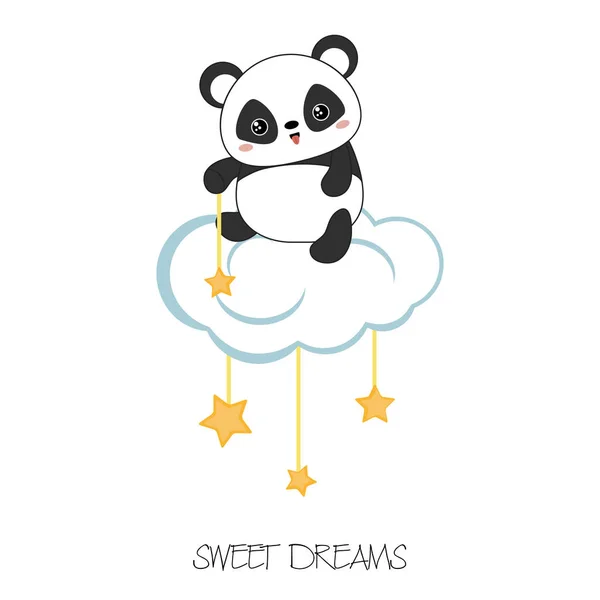 Cartoon panda sitter på molnet — Stock vektor