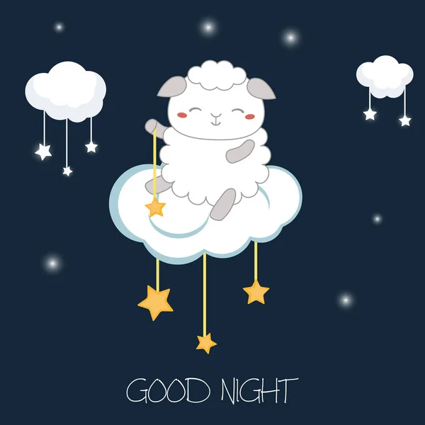 Cartoon sheep sitting on the cloud — Stock Vector