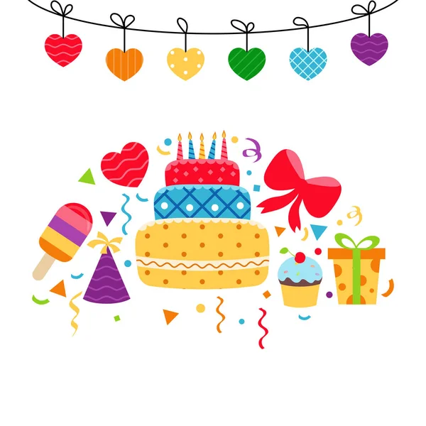 Fondo con iconos de cumpleaños conjunto — Vector de stock