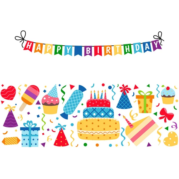 Background with birthday icons set — Stock Vector