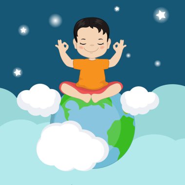 Çocuklar yoga tasarım konsepti ile çocuk yoga konumda.