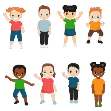 Farklı çocuklar kümesi. Beyaz arka plan üzerinde izole.