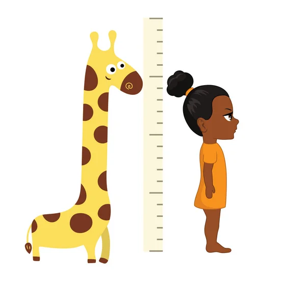 Kid Measures Growth Girl Measuring His Height — Stock Vector