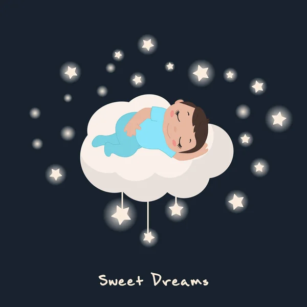 可爱的小男孩睡在云彩上. — 图库矢量图片