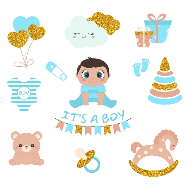 Baby boy sprcha design ikony — Stockový vektor