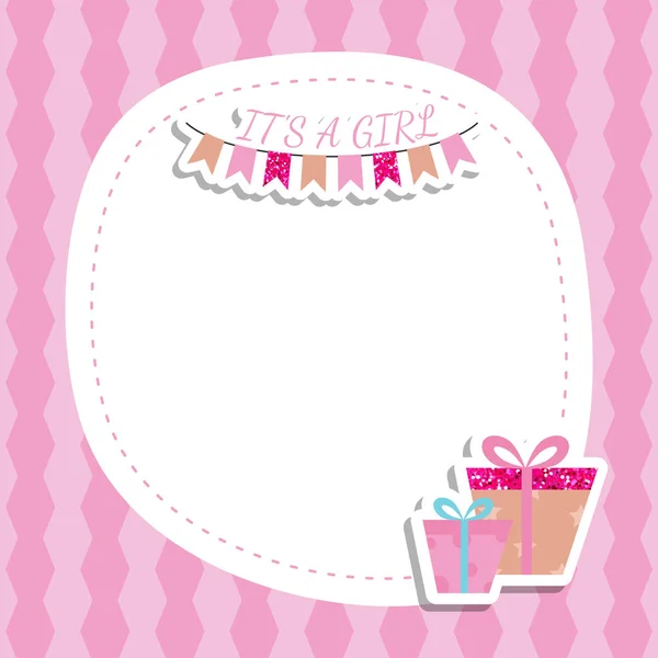 Baby Girl Dusche Einladungskarte mit Geschenk-Box Geschenk. — Stockvektor