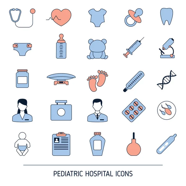 Conjunto de ícones da clínica hospitalar pediátrica — Vetor de Stock