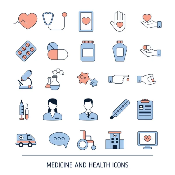 Conjunto de medicamentos e ícones de saúde — Vetor de Stock