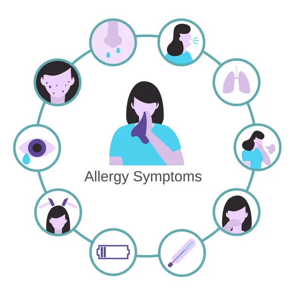 Problema de sintomas alérgicos infográfico . — Vetor de Stock