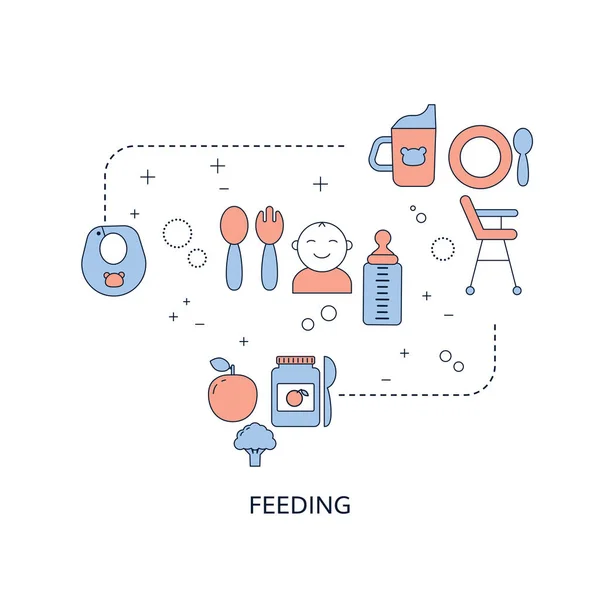 带有食物和婴儿保育图标的婴儿喂养概念. — 图库矢量图片