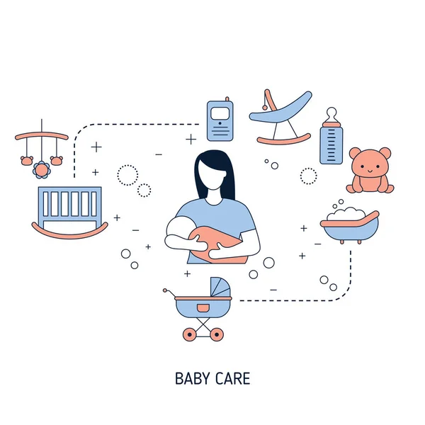 赤ちゃんのアイコンと育児の概念 ベクターイラスト — ストックベクタ