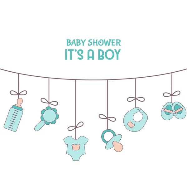 Tarjeta Invitación Baby Boy Shower Con Símbolos Bebé Simples Plantillas — Vector de stock