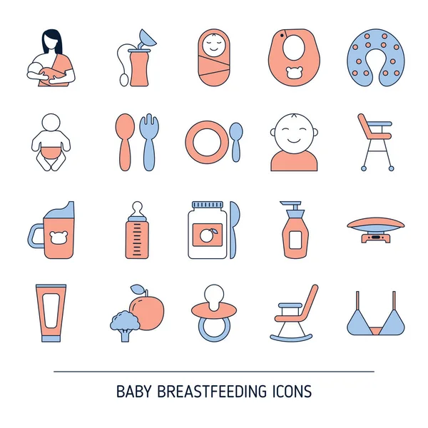 Conjunto Ícones Amamentação Bebê Ilustração Vetorial — Vetor de Stock