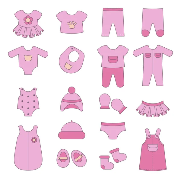 Ensemble Vêtements Mignons Pour Bébé Fille Compris Des Robes Chemises — Image vectorielle