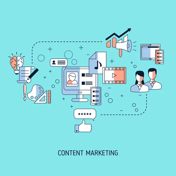 Koncepcja Content Marketingu Ikonami Ilustracja Wektora — Wektor stockowy