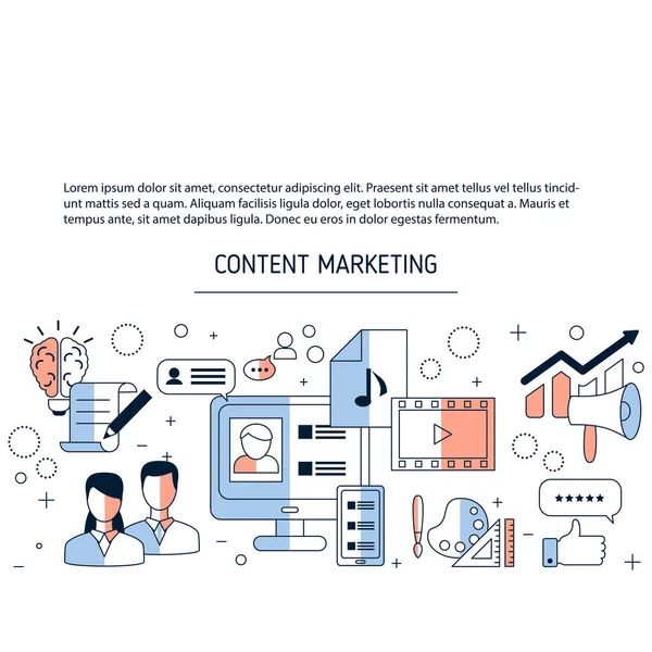 Content Marketing Achtergrond Met Pictogrammen Vectorillustratie — Stockvector