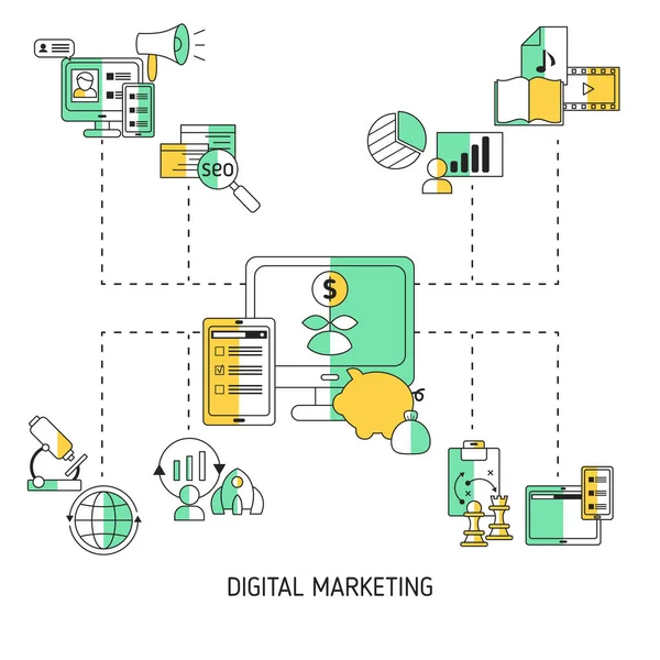 Marketing Numérique Concept Technologies Numériques Illustration Vectorielle — Image vectorielle