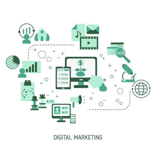 Het Concept Van Digitale Marketing Digitale Technologieën Vectorillustratie — Stockvector