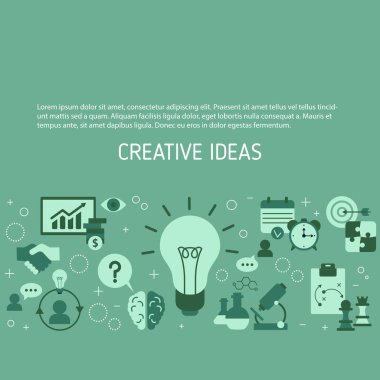 İş ve finans simgeleri ile yaratıcı fikir ve yenilik arka plan. Vektör çizimi.