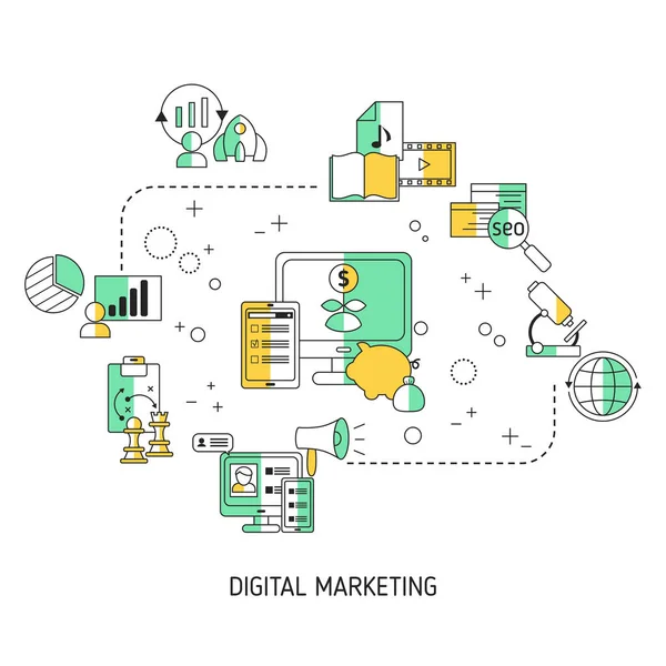 Het Concept Van Digitale Marketing Digitale Technologieën Vectorillustratie — Stockvector