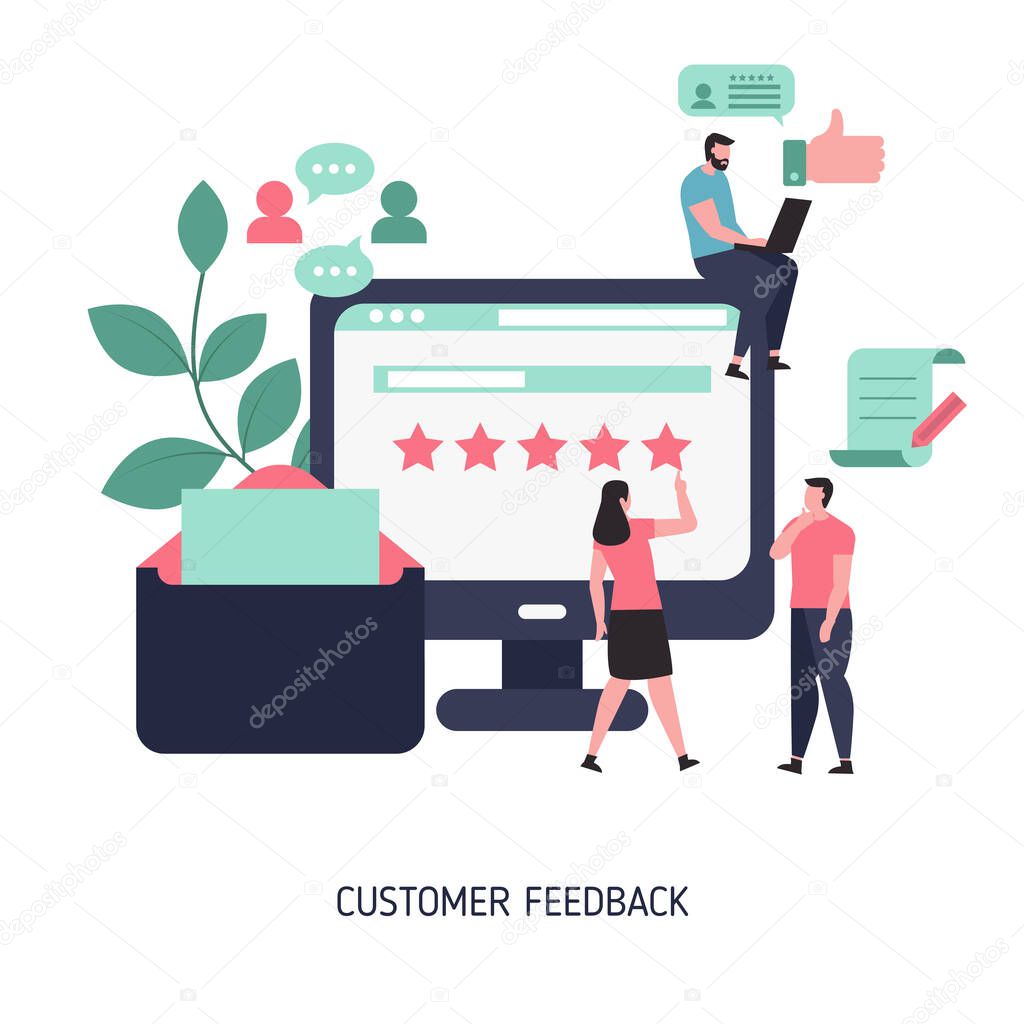 Customer feedback concept with people characters. Online rating. Trendy flat design.