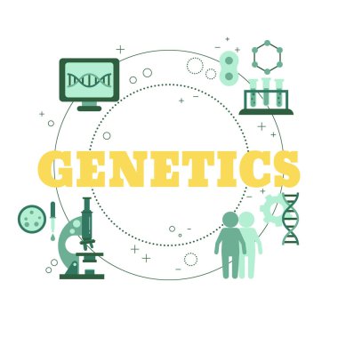 DNA ve Genom İlgili Araştırma Konsepti. Web sitesi, uygulama, pankart vs. için vektör illüstrasyonu.