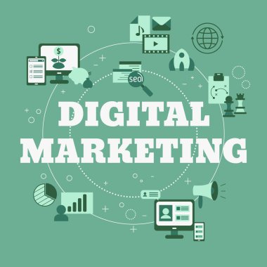 Dijital pazarlama ve dijital teknoloji kavramı. Vektör illüstrasyonu.