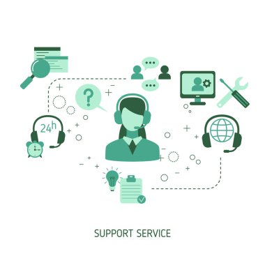 Destek hizmeti konsepti. Yardım ve yardım. Vektör illüstrasyonu.