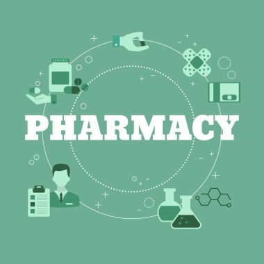 Eczane Konsepti. Web sitesi, uygulama, pankart vs. için vektör illüstrasyonu.