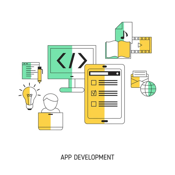 Sviluppo App Concetto Design Fare Prodotti Creativi Illustrazione Vettoriale — Vettoriale Stock