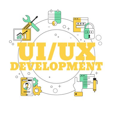 UI, UX geliştirme konsepti. Web sitesi, uygulama, pankart vs. için vektör illüstrasyonu.