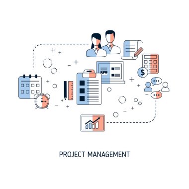 Proje yönetimi konsepti. Web sitesi, uygulama, pankart vs. için vektör illüstrasyonu.