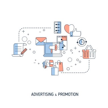 Reklam ve tanıtım konsepti. Web sitesi, uygulama, pankart vs. için vektör illüstrasyonu.
