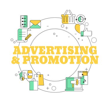 Reklam ve tanıtım konsepti. Web sitesi, uygulama, pankart vs. için vektör illüstrasyonu.
